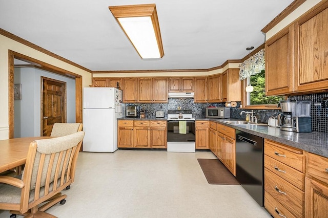 4 Pleasantview Ave, Tyngsborough, MA 01879 - kitchen featuring range with electric stovetop, black dishwasher, freestanding refrigerator, stainless steel microwave, and tasteful backsplash