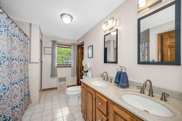 4 Pleasantview Ave, Tyngsborough, MA 01879 - bathroom featuring tile patterned floors, toilet, double vanity, and curtained shower