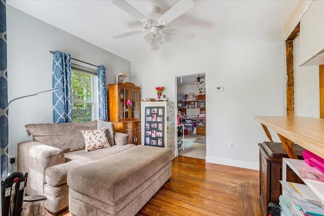 1241 Riverside Ave, Somerset, MA 02726 - living area with baseboards, wood finished floors, and a ceiling fan
