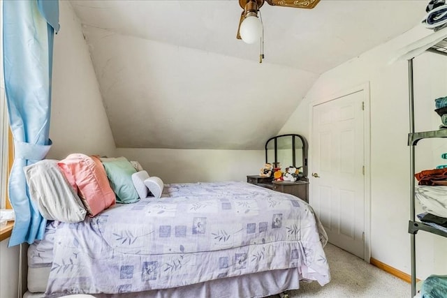 1241 Riverside Ave, Somerset, MA 02726 - bedroom with vaulted ceiling, baseboards, ceiling fan, and carpet floors