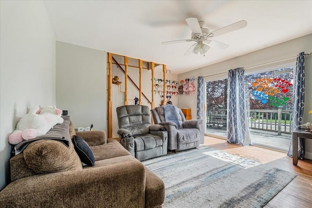1241 Riverside Ave, Somerset, MA 02726 - living room featuring a ceiling fan and wood finished floors