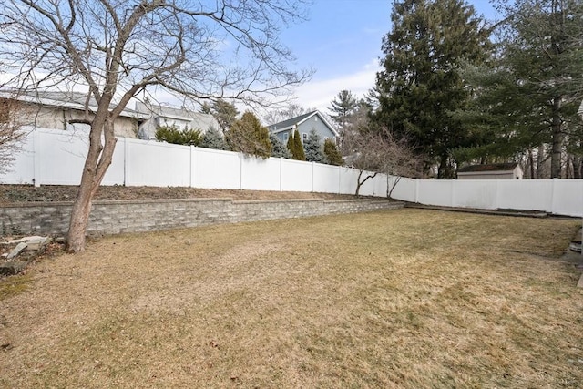 view of yard featuring a fenced backyard