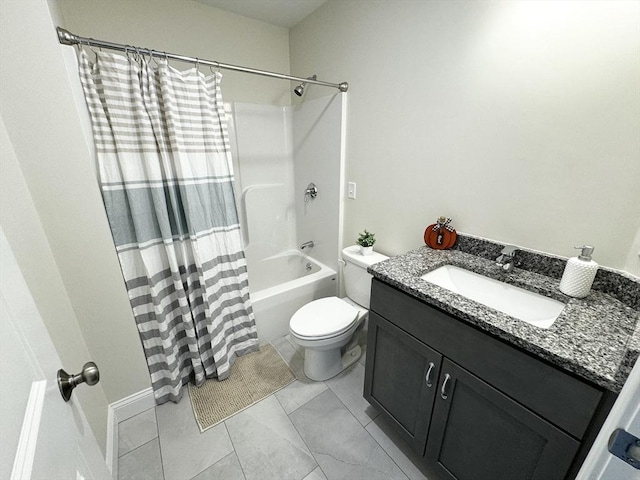 full bathroom with vanity, toilet, and shower / tub combo