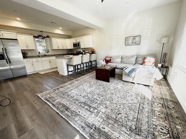 living room featuring dark hardwood / wood-style flooring