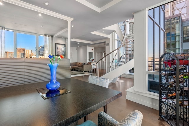 home office with hardwood / wood-style floors