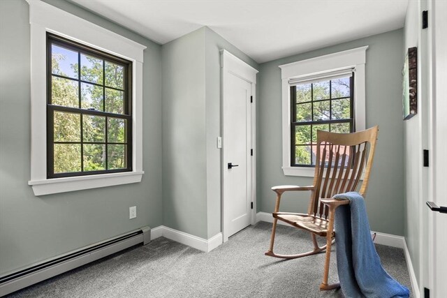 38 Manchaug Rd, Sutton, MA 01590 - sitting room featuring baseboard heating, plenty of natural light, and carpet floors