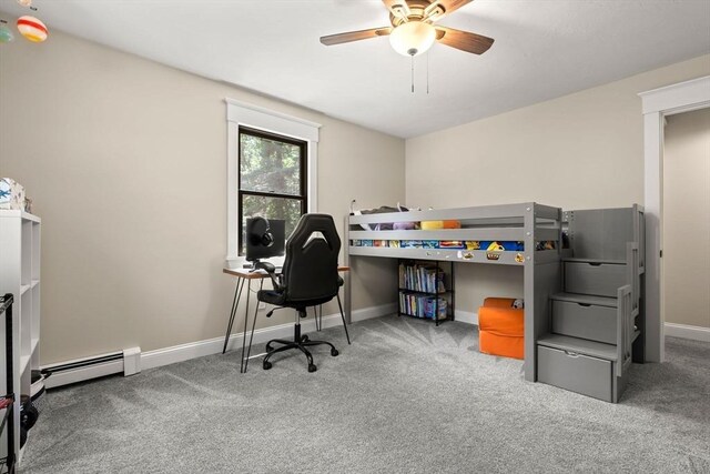 38 Manchaug Rd, Sutton, MA 01590 - bedroom with a baseboard heating unit, carpet, and ceiling fan