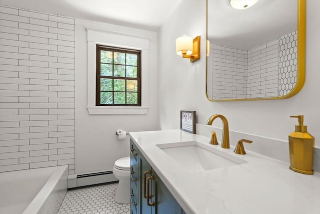 38 Manchaug Rd, Sutton, MA 01590 - full bath with a baseboard heating unit, vanity, and tile patterned floors