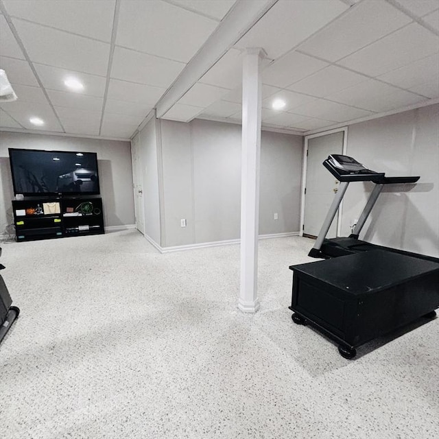 368 W St, Randolph, MA 02368 - workout room with a paneled ceiling and baseboards