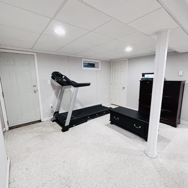 368 W St, Randolph, MA 02368 - workout room with baseboards, recessed lighting, and a drop ceiling