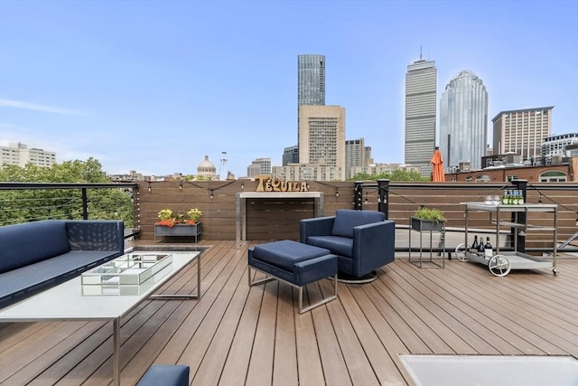 19 Greenwich Park Unit 5, Boston, MA 02118 - wooden terrace with an outdoor hangout area and a skyline view