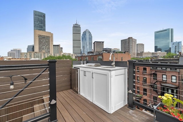 19 Greenwich Park Unit 5, Boston, MA 02118 - wooden terrace with a sink and a skyline view