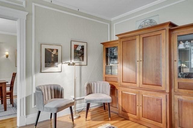 15 Thatcher St Unit F2-2, Brookline, MA 02446 - living area with ornamental molding and light wood-style flooring