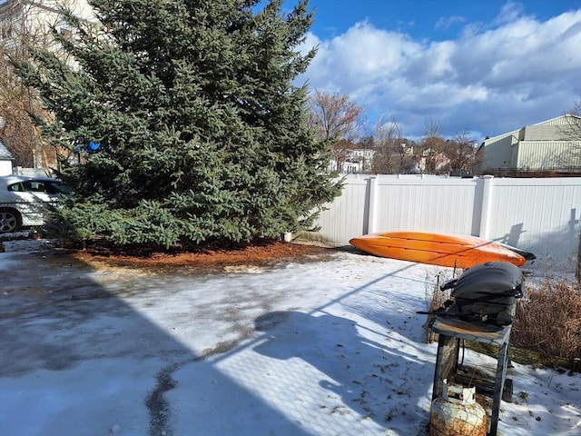 view of snow covered patio