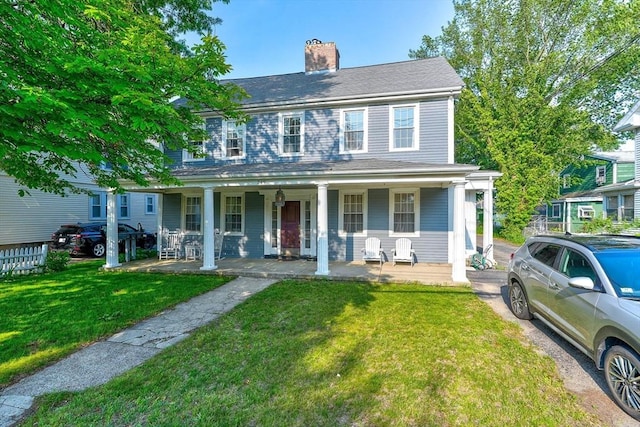 249 E Squantum St Unit 2, Quincy, MA 02171 - colonial-style house with covered porch, a chimney, and a front lawn