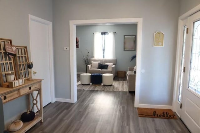 entryway with dark hardwood / wood-style flooring