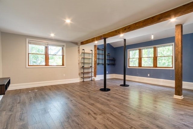 243 Bridge St, Northampton, MA 01060 - below grade area with baseboards, plenty of natural light, wood finished floors, and recessed lighting