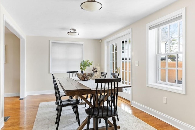 dining space with light hardwood / wood-style flooring