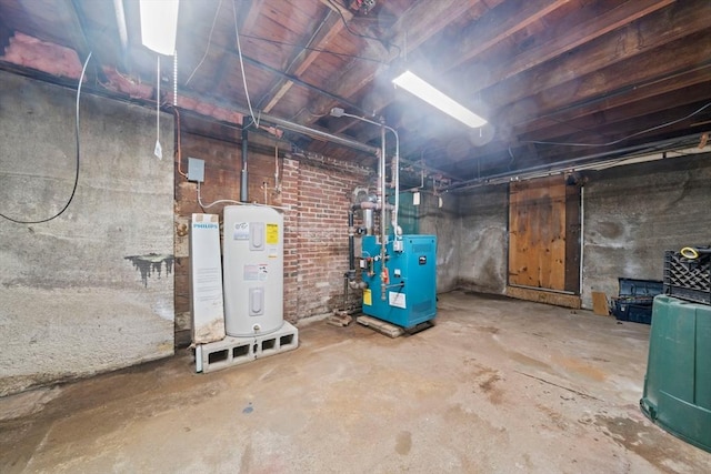 205 River St, Braintree, MA 02184 - unfinished below grade area featuring electric water heater and a heating unit
