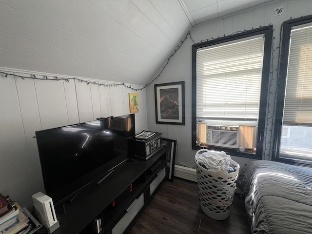 104 Temple St, Gardner, MA 01440 - bedroom with lofted ceiling, dark wood finished floors, and cooling unit