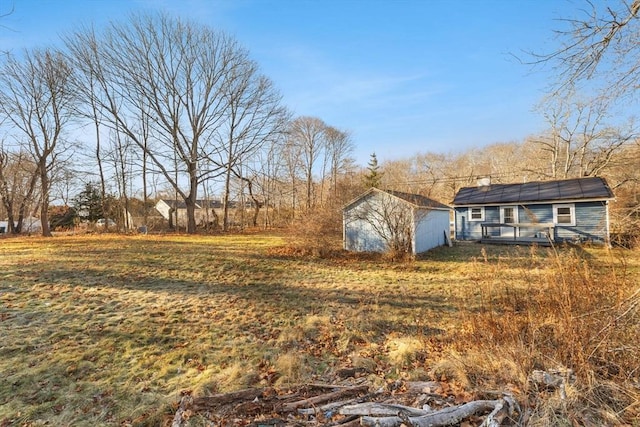 view of yard with a storage shed