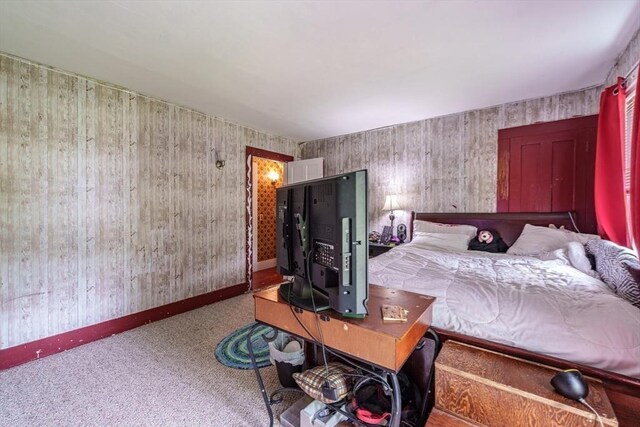 6 Oak St, Monson, MA 01057 - bedroom with carpet, baseboards, and wooden walls
