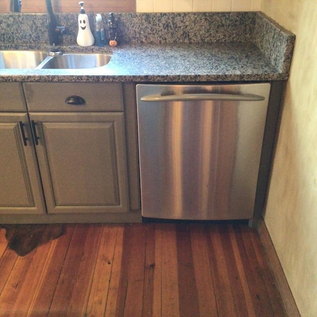 kitchen featuring dark wood-type flooring, dishwasher, and sink