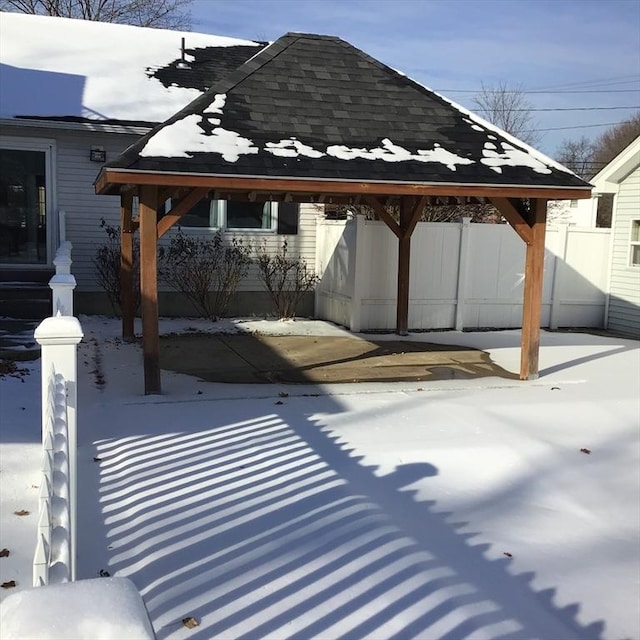 view of snow covered patio