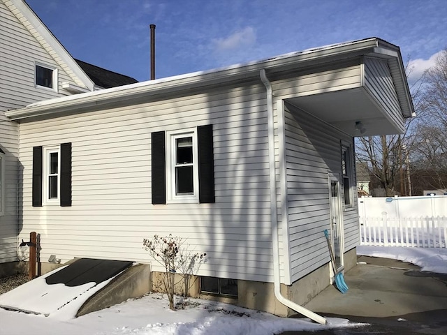 view of snow covered exterior