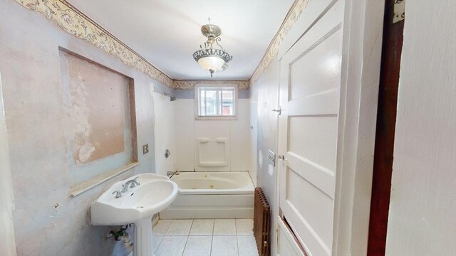 15-17 Brockton Ave, Haverhill, MA 01830 - bathroom with radiator, bathtub / shower combination, and tile patterned floors
