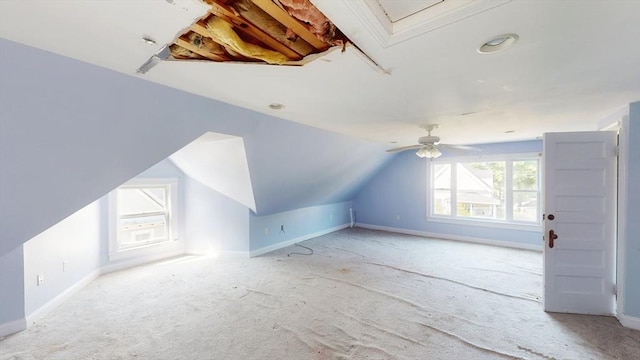 15-17 Brockton Ave, Haverhill, MA 01830 - additional living space with baseboards, carpet flooring, vaulted ceiling, and ceiling fan