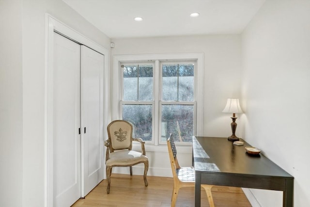 home office featuring light wood-type flooring