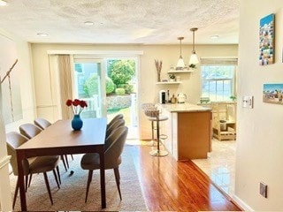 dining space with a wealth of natural light and light wood-type flooring