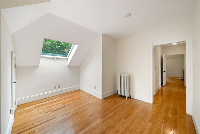 179 Rawson Unit 2, Brookline, MA 02445 - bonus room featuring radiator, light wood-type flooring, vaulted ceiling, a skylight, and baseboards