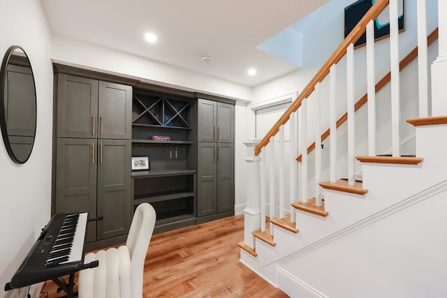 office space featuring recessed lighting and light wood-type flooring