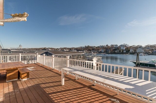view of dock with a water view