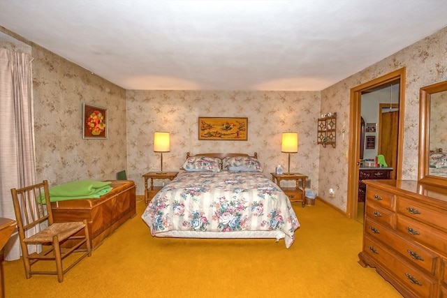 bedroom featuring light carpet