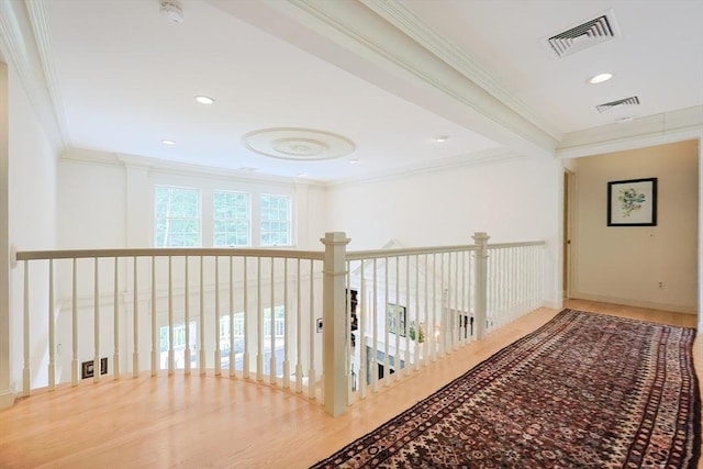 83 High Ridge Rd, Boxford, MA 01921 - hall with ornamental molding, wood finished floors, and recessed lighting