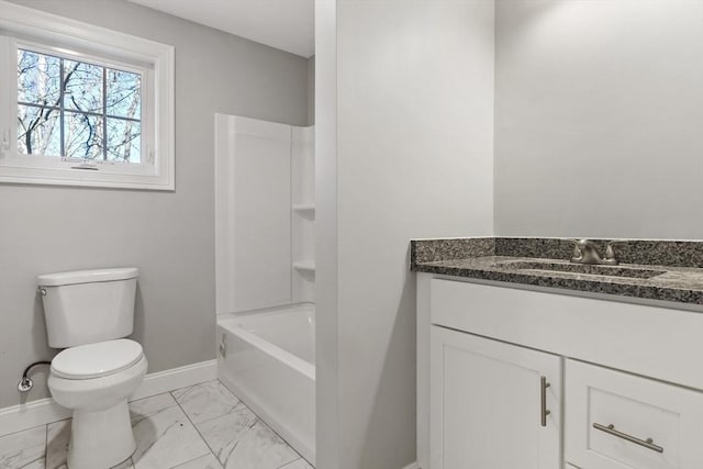 full bathroom featuring vanity, toilet, and tub / shower combination