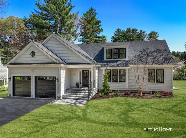 1 Cole Rd, Wayland, MA 01778 - view of front of property with an attached garage, asphalt driveway, a front yard, and roof with shingles