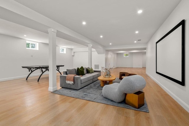 1 Cole Rd, Wayland, MA 01778 - living room with light wood-style floors, recessed lighting, and baseboards