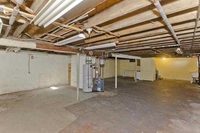 basement with water heater