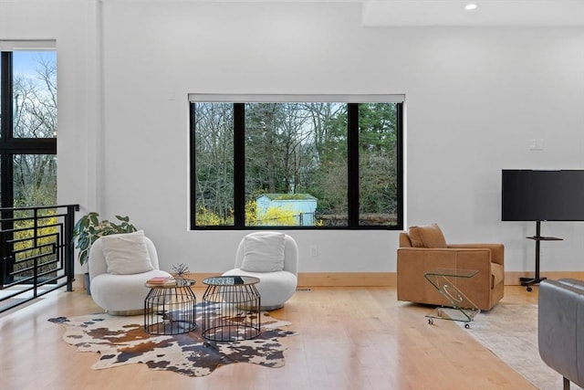 living area featuring wood finished floors and recessed lighting