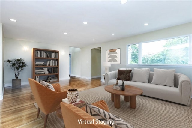 68 Walnut Rd, Swampscott, MA 01907 - living area featuring recessed lighting, light wood-style flooring, and baseboards