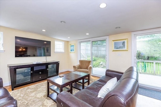 68 Walnut Rd, Swampscott, MA 01907 - living room featuring recessed lighting, wood finished floors, and baseboards