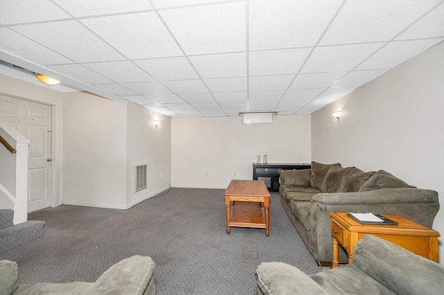 33 Hopkins St, Dracut, MA 01826 - carpeted living room with stairway and a paneled ceiling