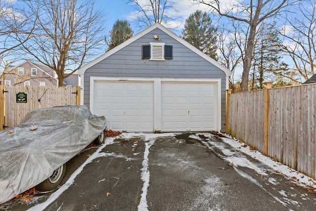 view of snow covered garage