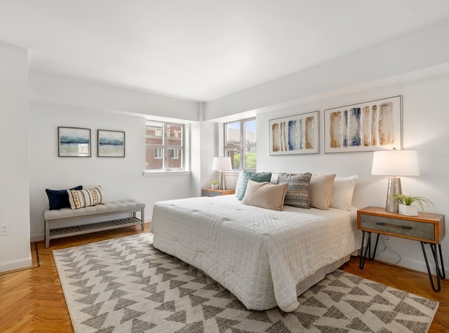 bedroom with parquet floors