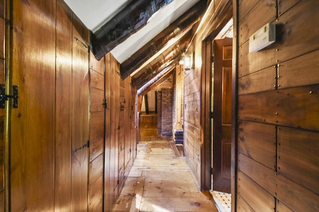 135 Pine St, Rochester, MA 02770 - hall with vaulted ceiling and wooden walls