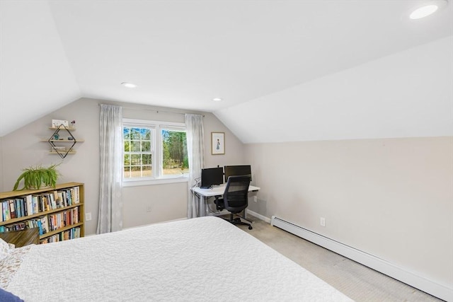 331 Townsend Rd, Groton, MA 01450 - bedroom with lofted ceiling, a baseboard radiator, carpet floors, recessed lighting, and an office area